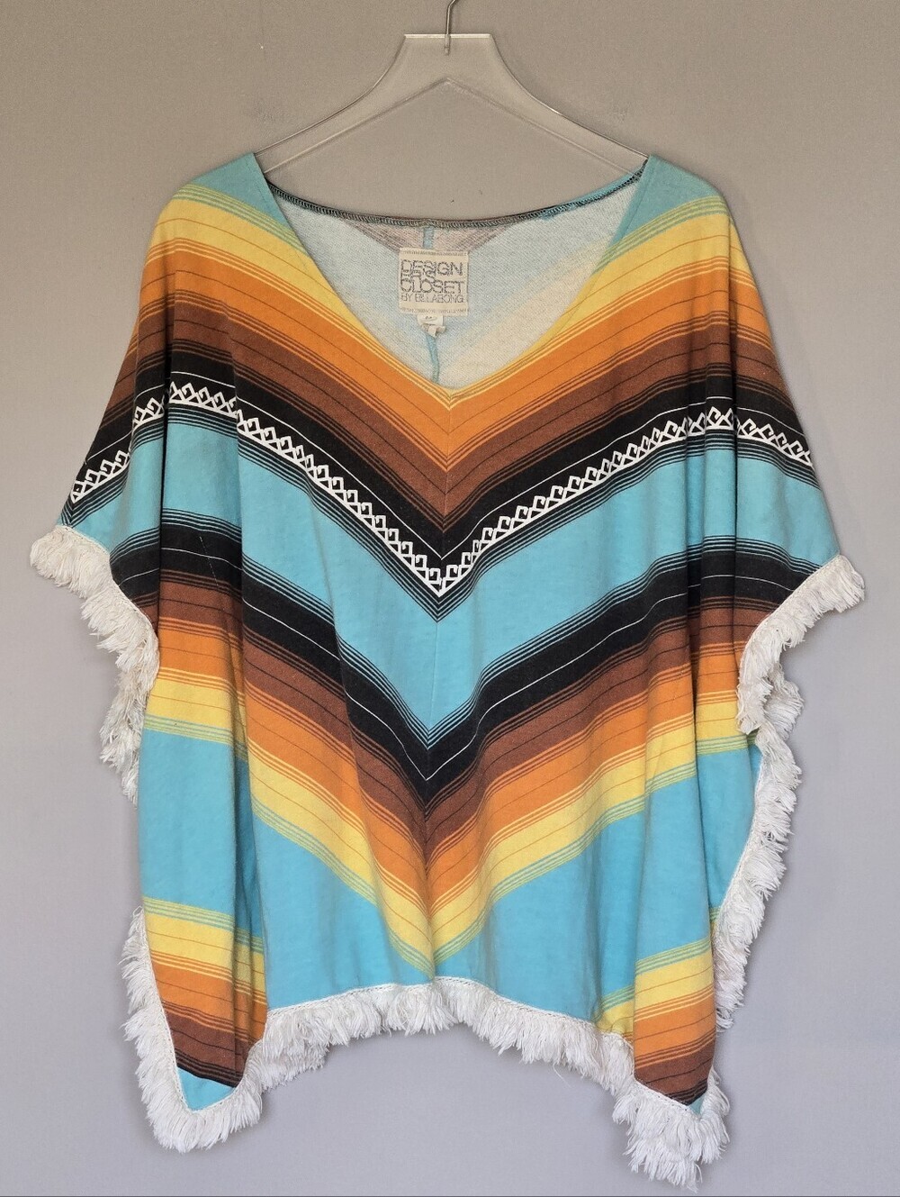 Billabong Western Boho Striped Fringe French Terry Poncho Beach Cover-Up S/M - Picture 3 of 10